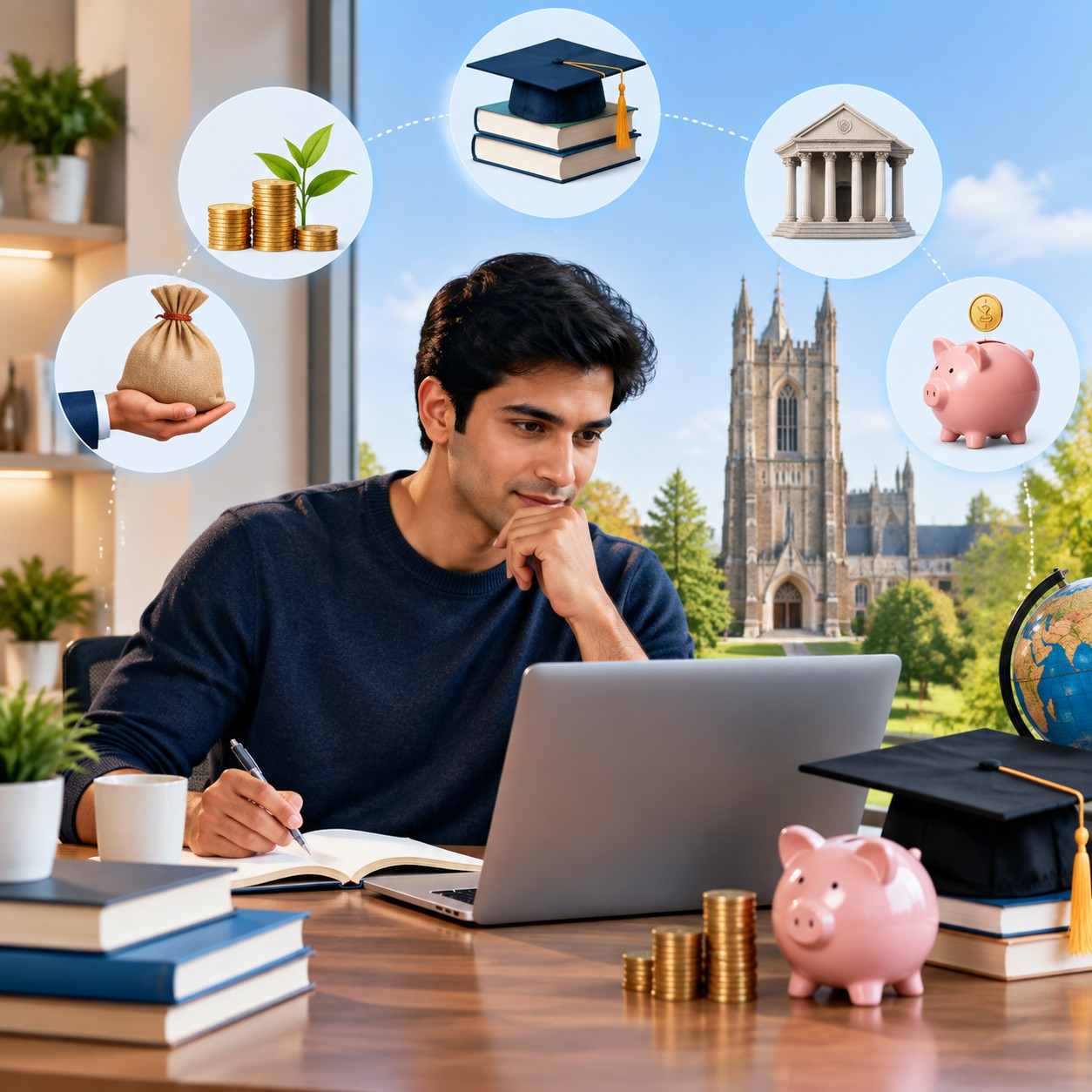 MBA applicant planning education financing with scholarship, loan and budgeting concepts for Duke Fuqua MBA fees.
